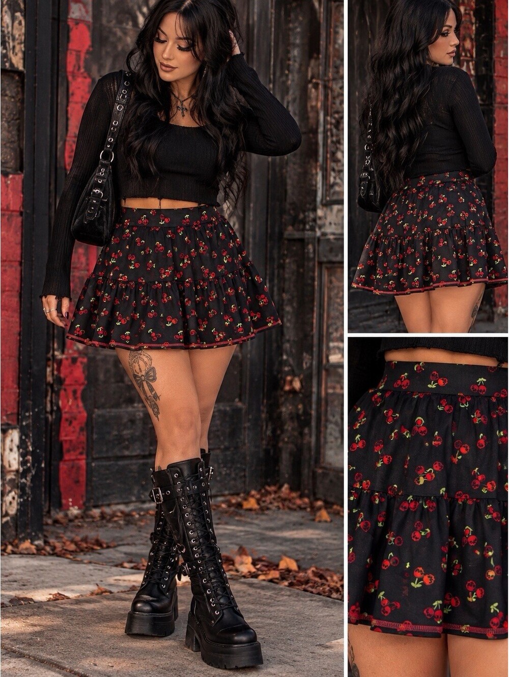 Social Collision Skull Cherry Active Skort Hot Topic Size Large Halloween Goth